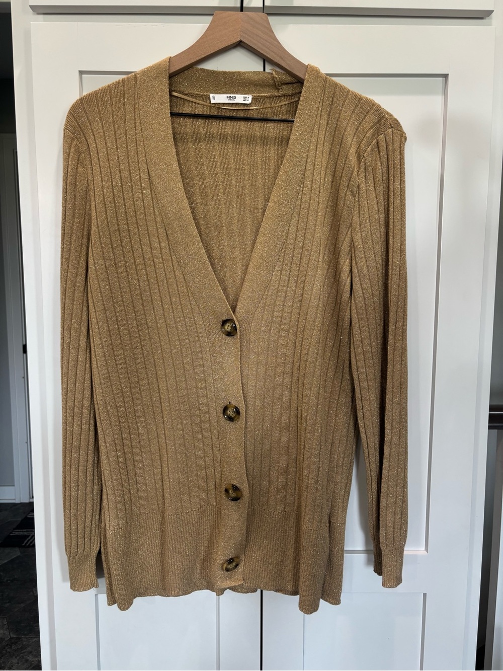 Mango Ribbed Gold Button-Front Sweater Cardigan - Picture 3 of 6